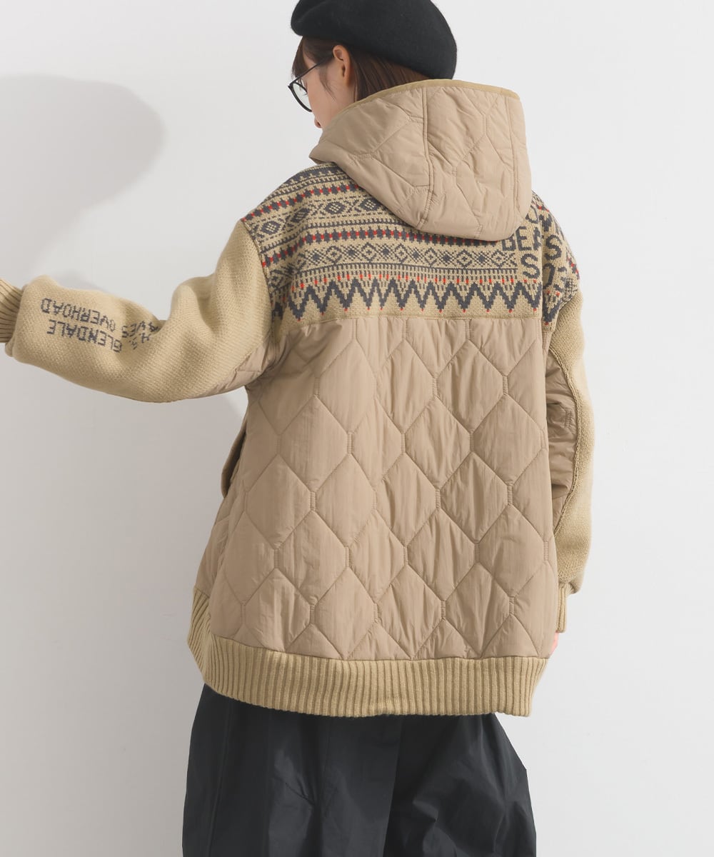 K53122 キルティングジャカードニット切替ZIPパーカー / Quilted