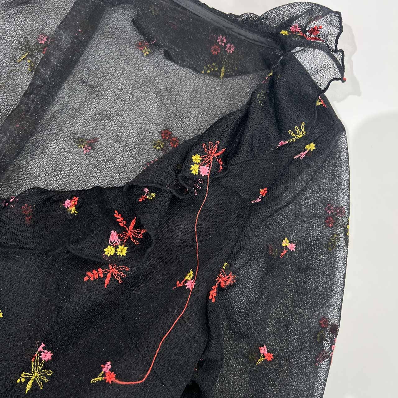 MARIAH 花柄 刺繍 シアー シースルー フリルジャケット ブラウス /黒 ブラック/日本製/ビンテージ