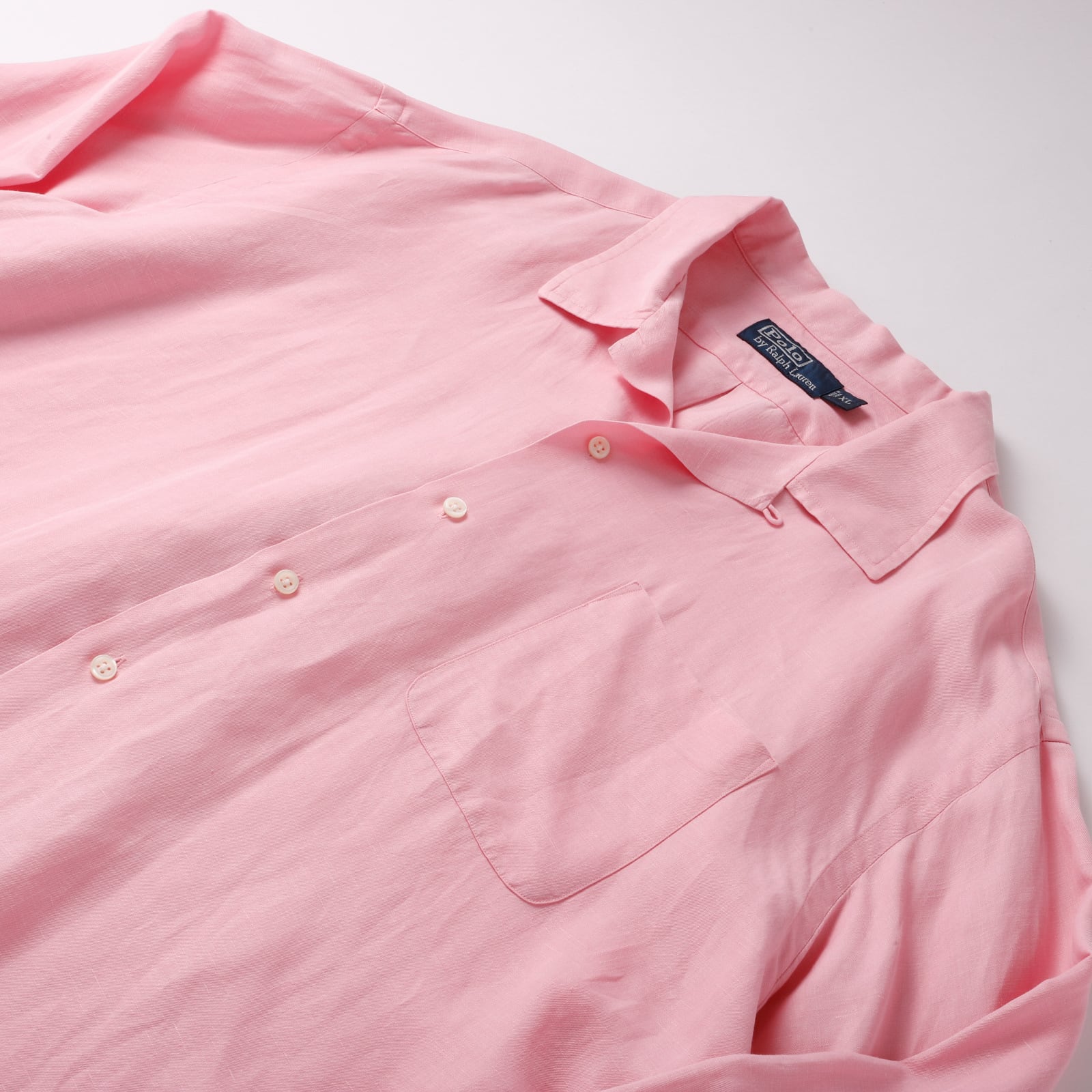 極美品】90s Ralph Lauren special linen silk open collar shirt