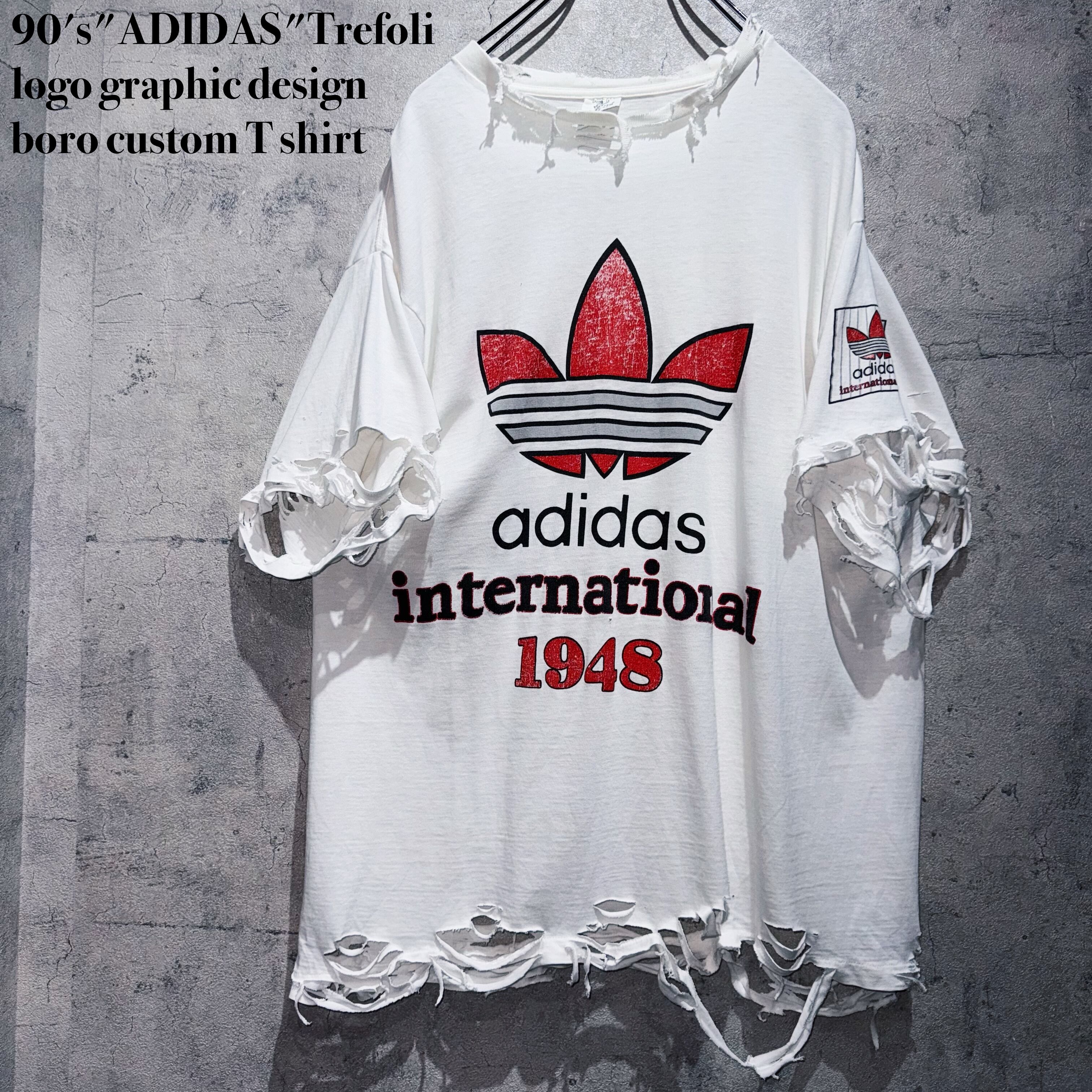 90's"ADIDAS"Trefoli logo graphic design boro custom T shirt