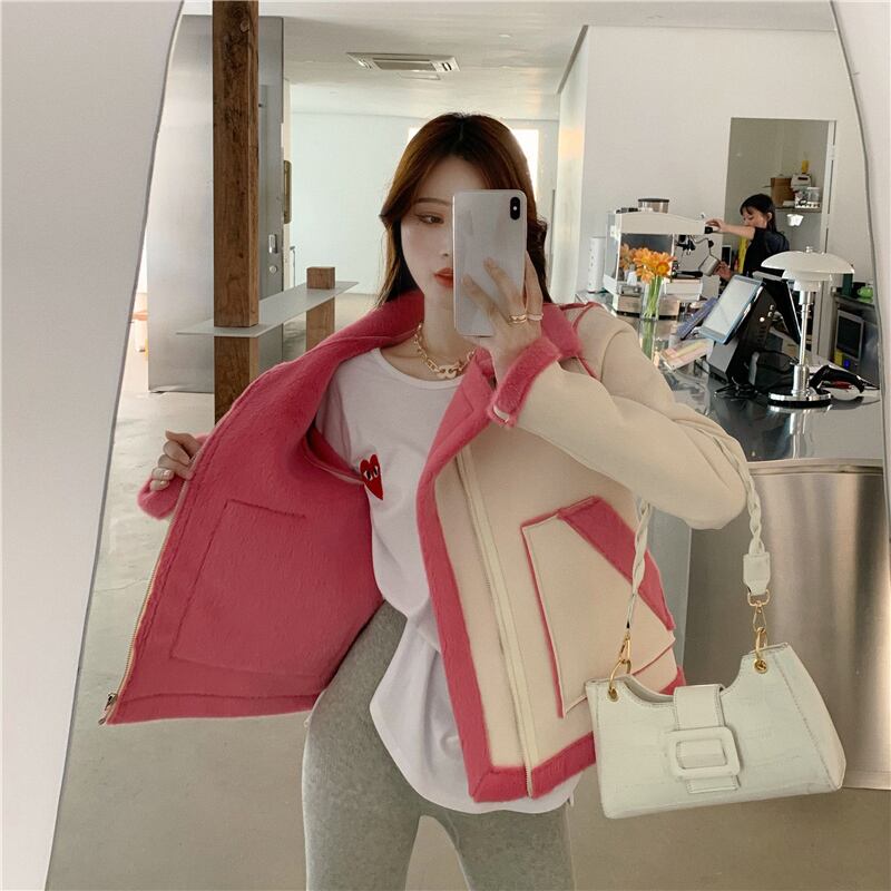 ファージャケット ショートレディースウィンターベルベット 冬物 ブラックストロベリース91602404518