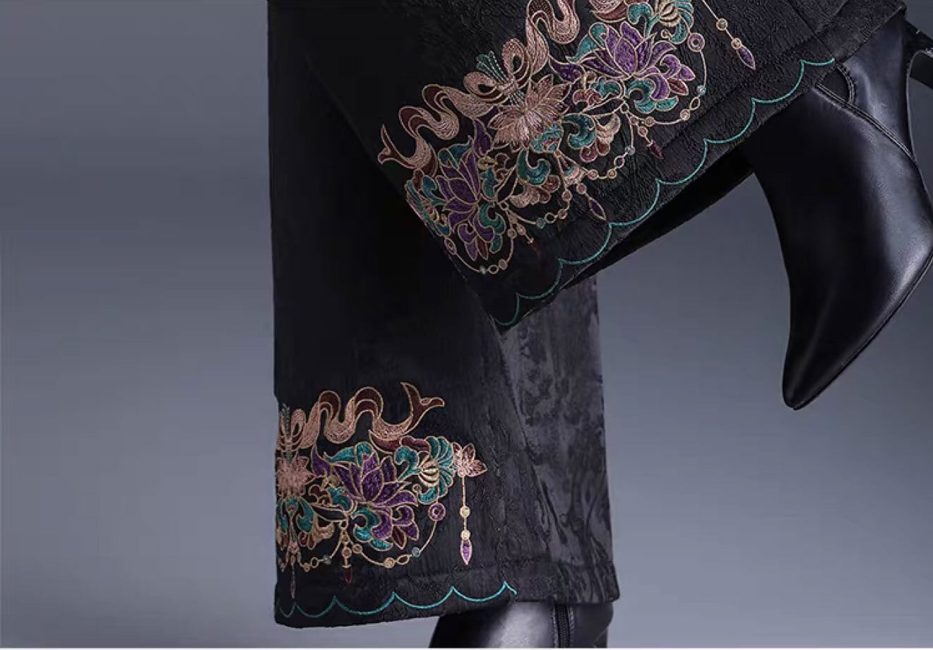 &ellecy アンドエルシー　和彫 カンフー チャイナパンツ チャイナ服 パンツ 秋冬厚め 刺繍裾 チャイナパンツ zb283 | チャイナ
