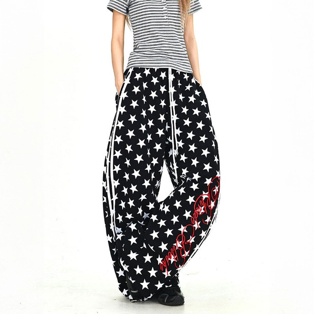 スターパターンサイドラインルーズフォルムパンツ 2col   R01902