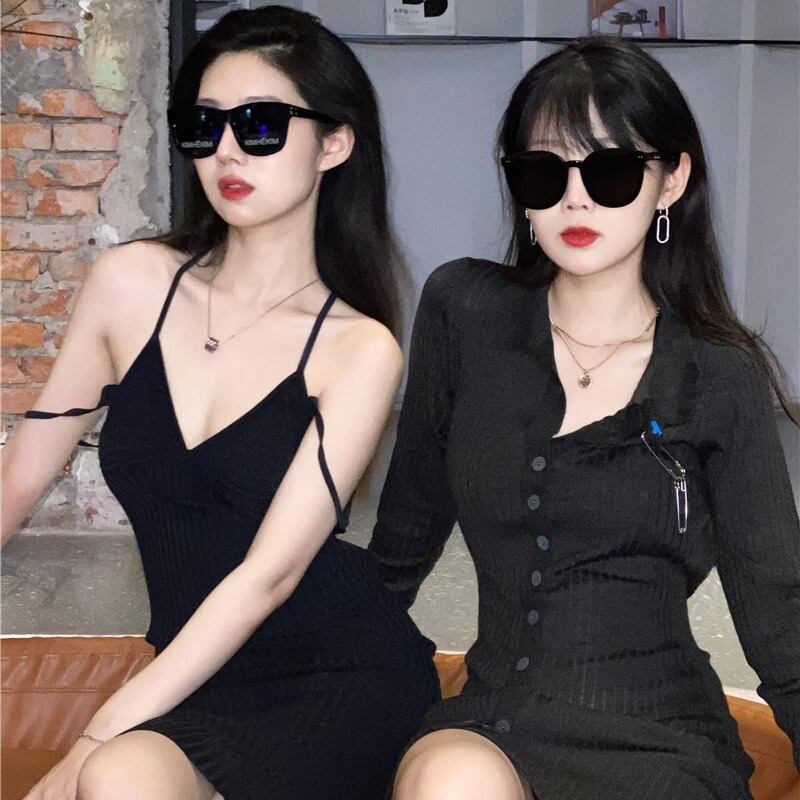 スプリングホルターニットスリムドレス ダブルスカート レディース 春物 YY-ファッション83917121398