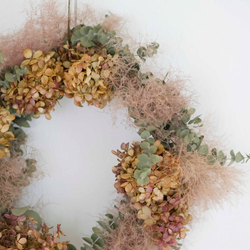 ドライフラワー　リース　スモークピンク　Dry Flower Wreath smork pink 