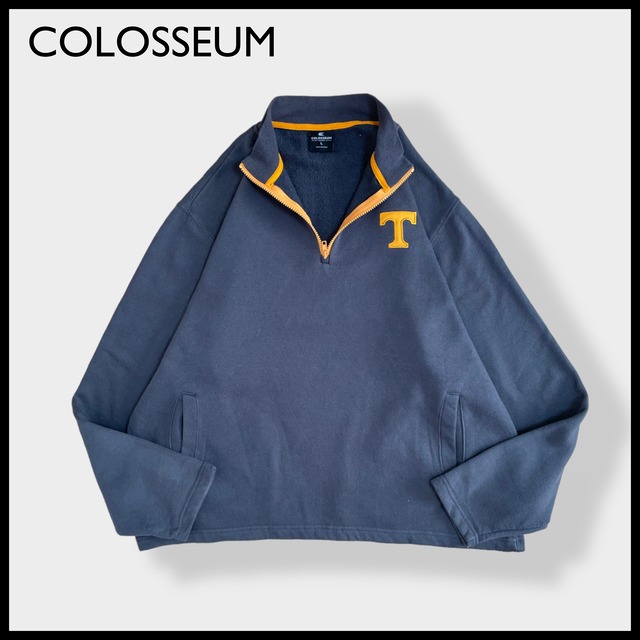 【COLOSSEUM】ワンポイントロゴ 刺繍ロゴ ハーフジップ スウェット プルオーバー ポケット付き L US古着