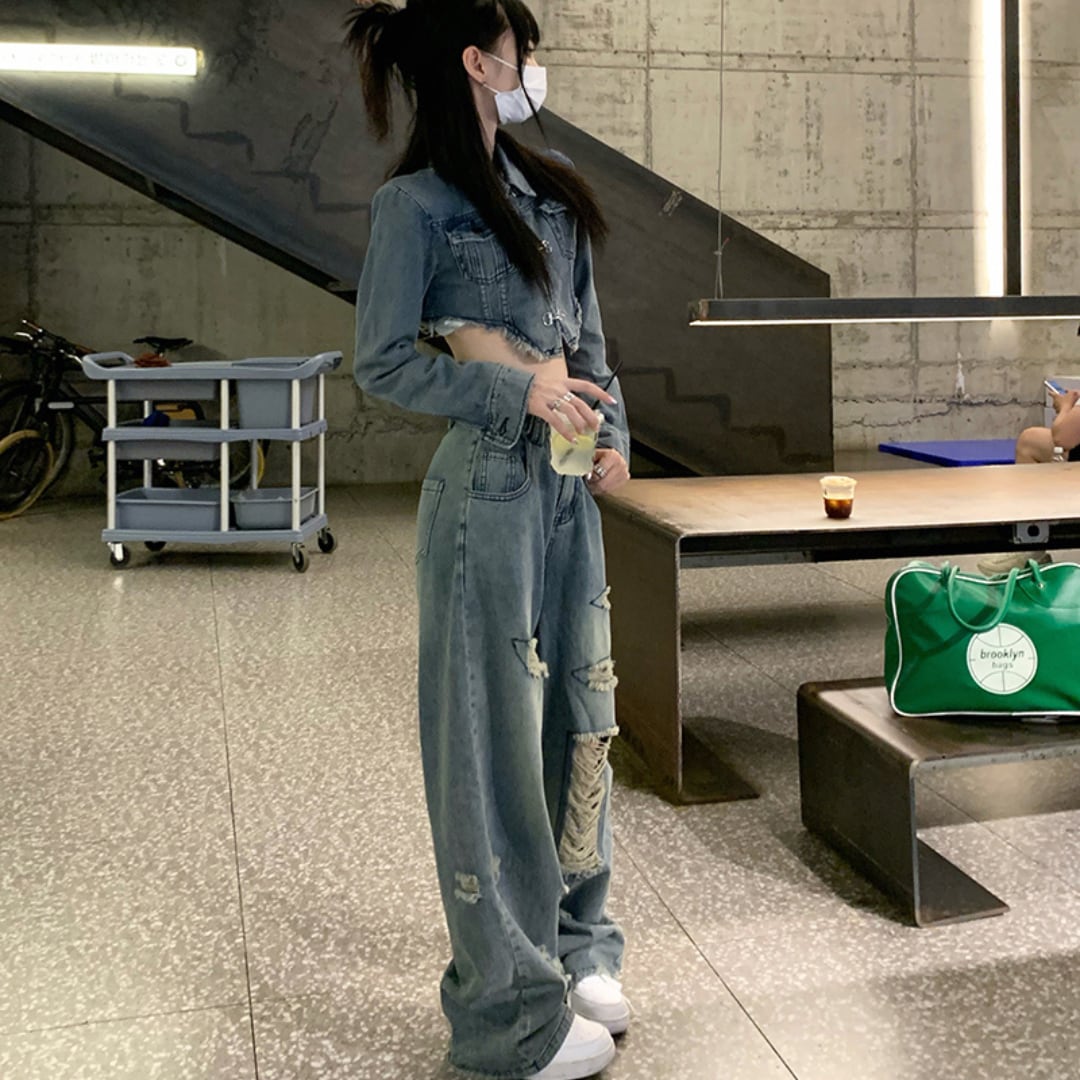 即出荷】 美品デニムセットアップ クロップド丈 ワイドパンツ general