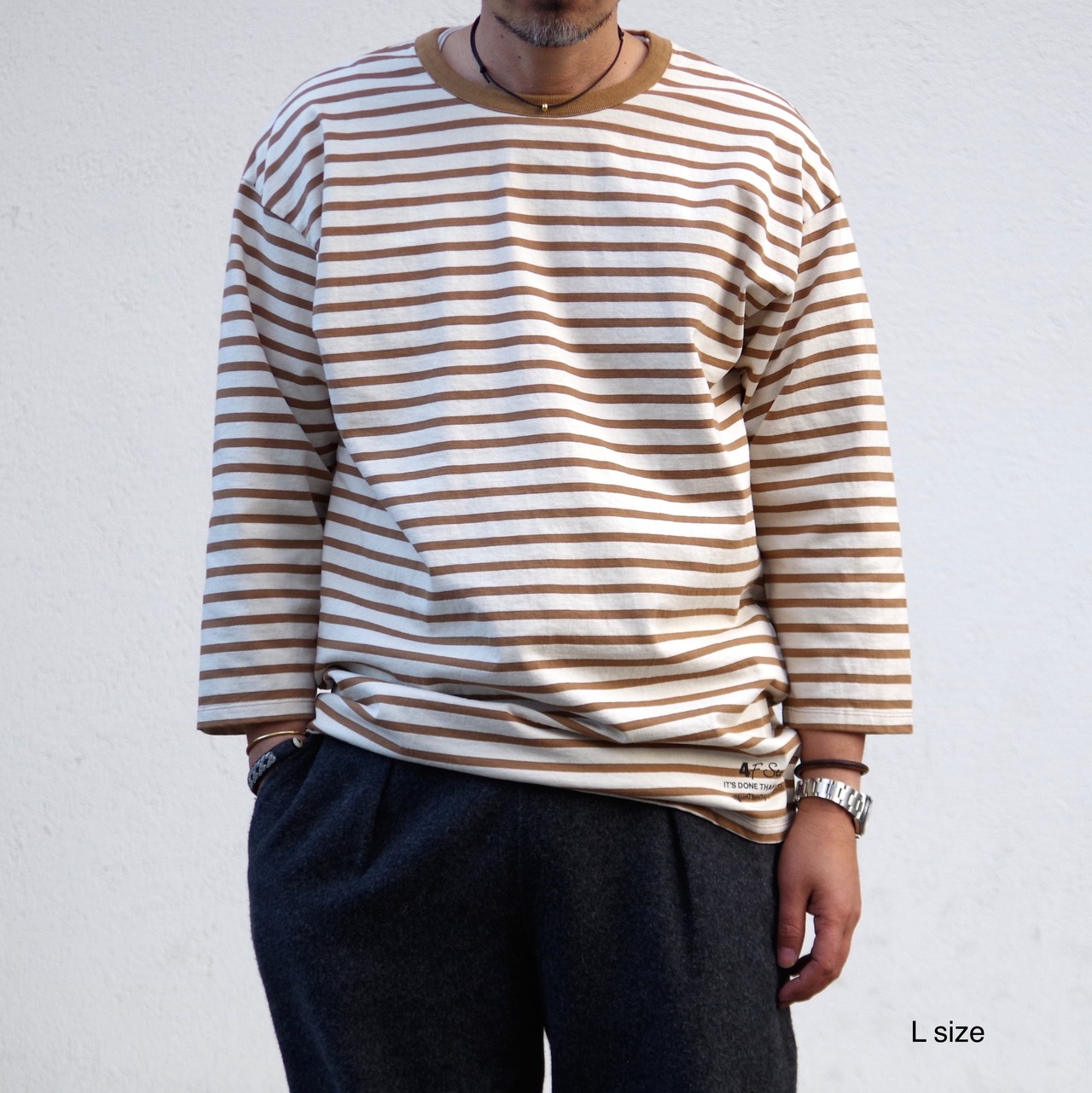 one f × 4ROOM HB Border Tee　OLIVE / NATURAL 再入荷