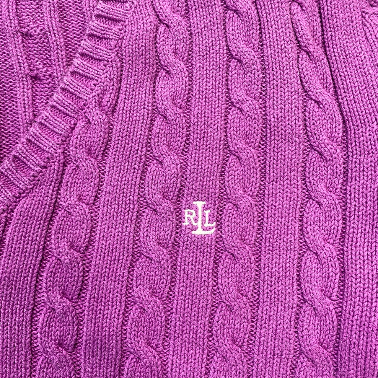 LAUREN RALPH LAUREN ラルフローレン ケーブル編み Vネック コットン 