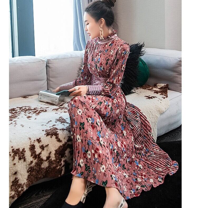 フラワープリントプリーツワンピース 雅子さん着用アイテム 長袖ワンピース デート 女子会 ディナー Graces By Yuu