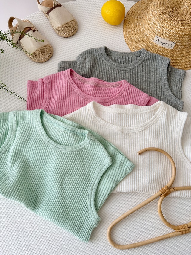 【KID】シャインバイブシンプルリブノースリーブTシャツ - 20