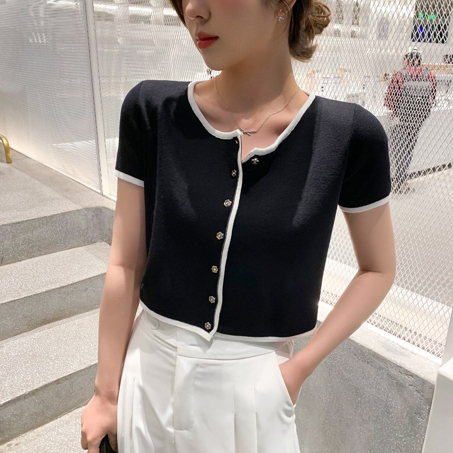 ショートスタイルニットセーター レディースサマーカーディガントップス 夏物 6Du_Shop_Women31762746020