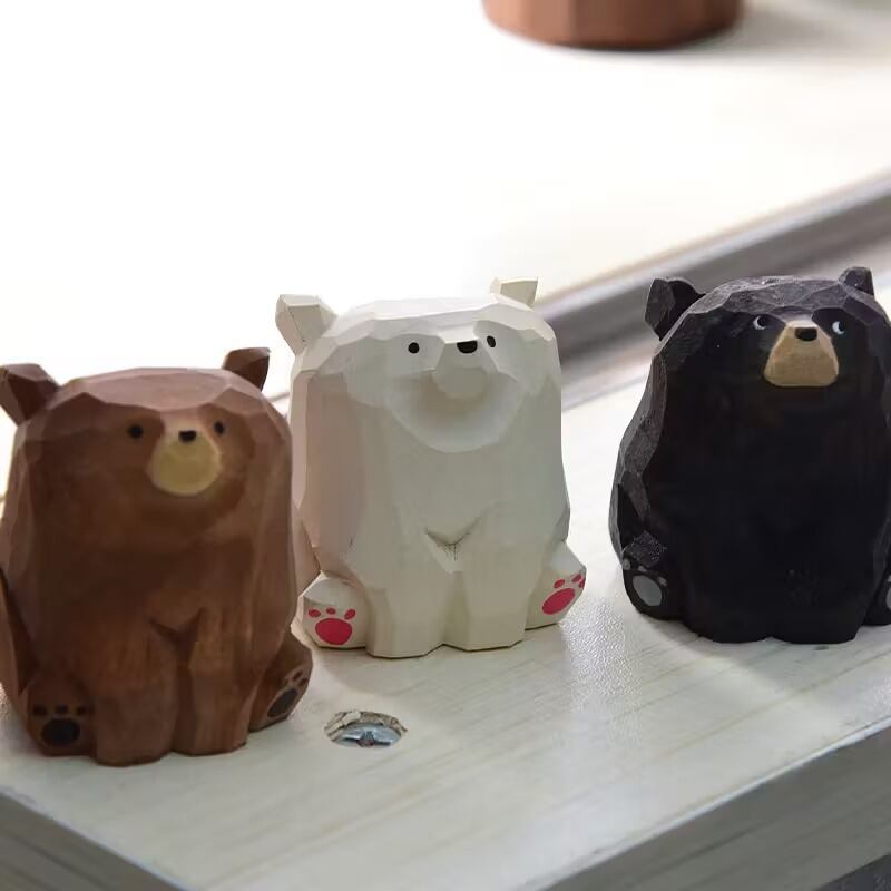 置物 オブジェ くま 木彫り 3点セット かわいい ナチュラル ほっこり