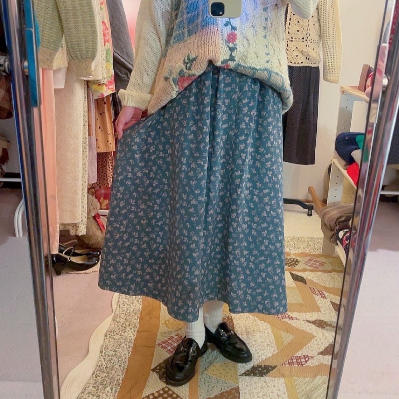 mini leaf green gather skirt