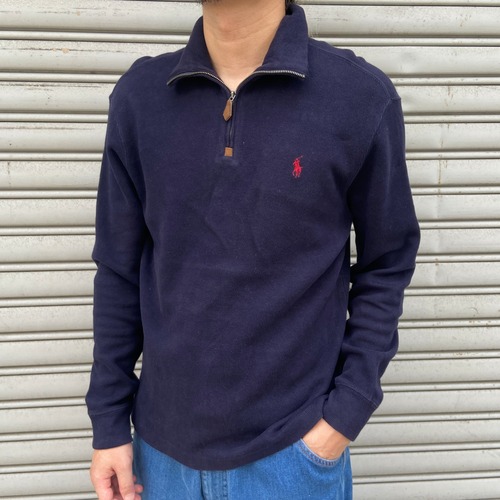 RalphLauren ラルフローレン  ハーフジップリブ編みコットンニット　S