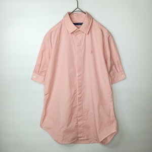 ラルフローレン　比翼ボタンシャツ　半袖　刺繍ロゴ　ストライプ