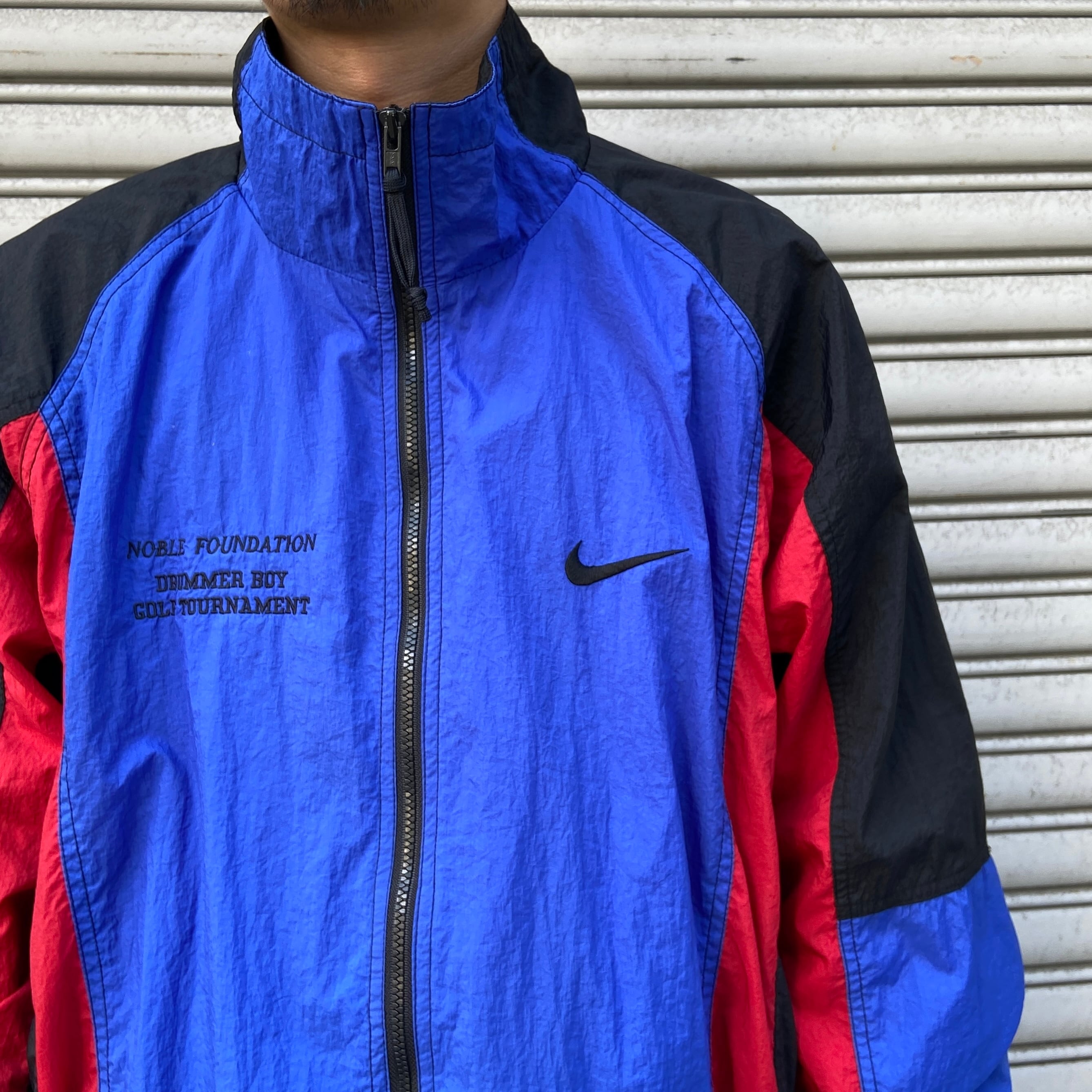 90s NIKE パネル切り替えナイロンジャケット ビッグスウォッシュ XL