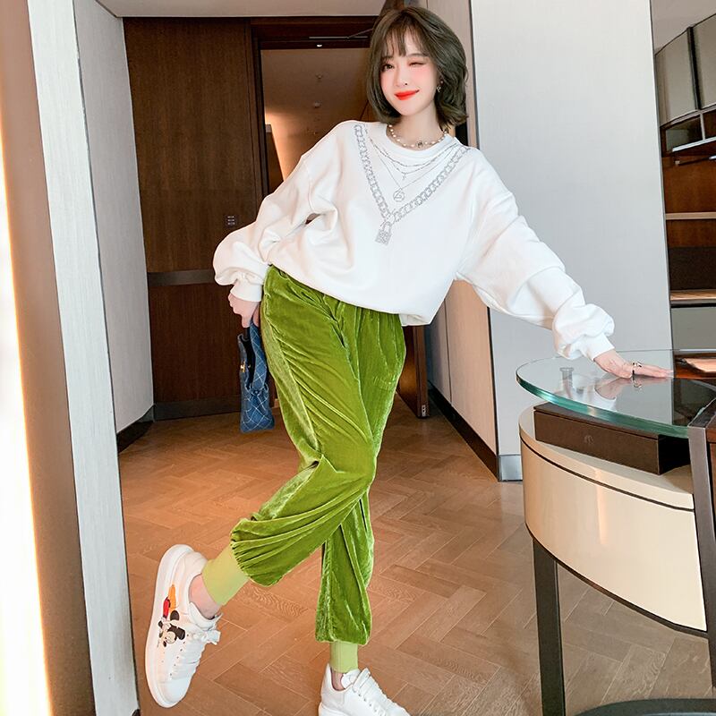 ラインストーンネックレス ラウンドネックスリーブルーズセーター レディーススプリング レース 春物 Oネック MIUCO82835778209