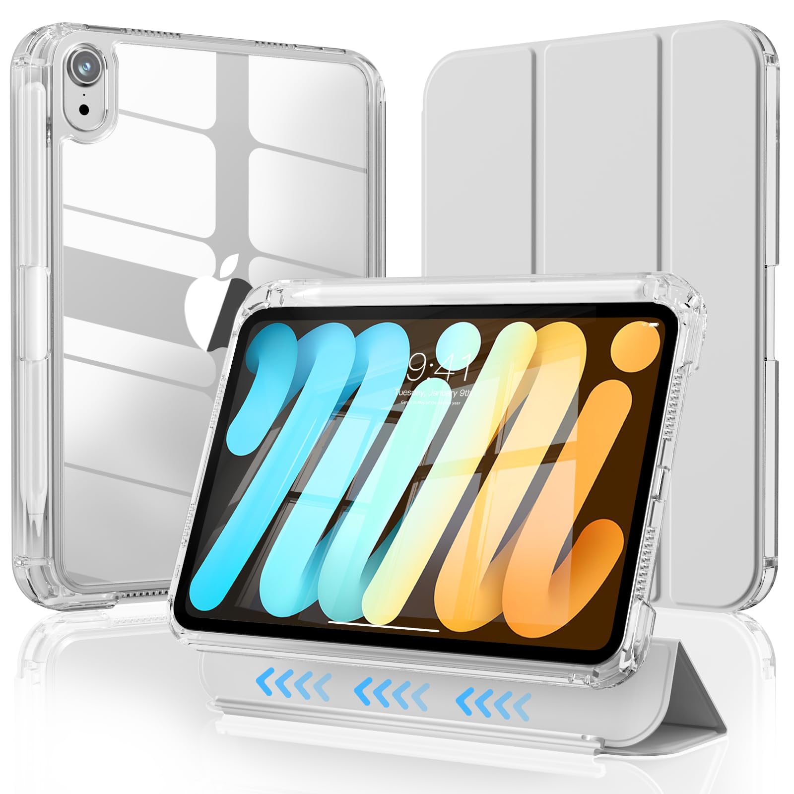 zoyu対応iPad mini7 ケース(A17 Pro、2024、第7世代)/ mini6 ケース (2021、第6世代) 8.3インチ 、グレー
