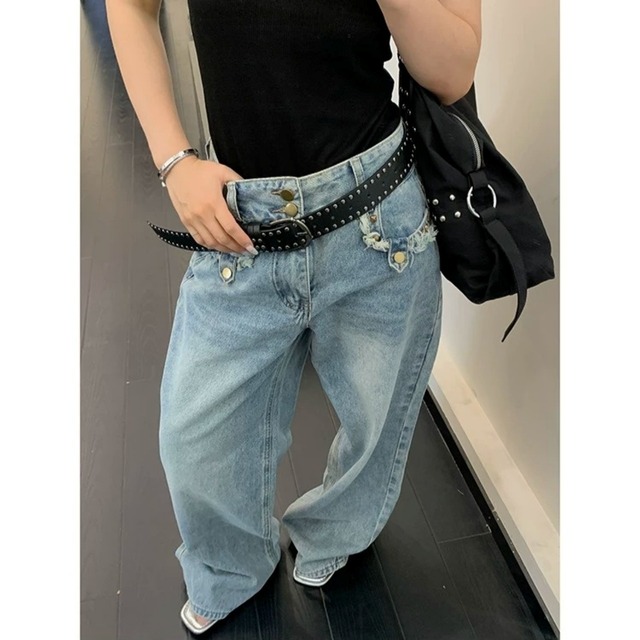 ダメージライクフラップポケットワイドデニムパンツ 1col R02442