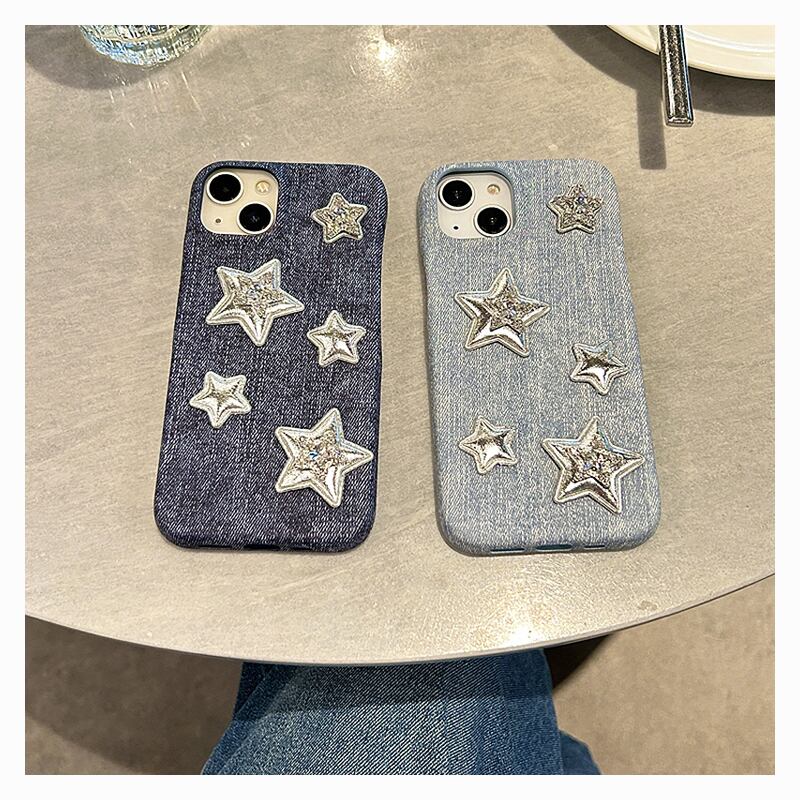 星柄 iPhone15 Pro Maxケース デニム風 iPhone15 Proケース 韓国女子
