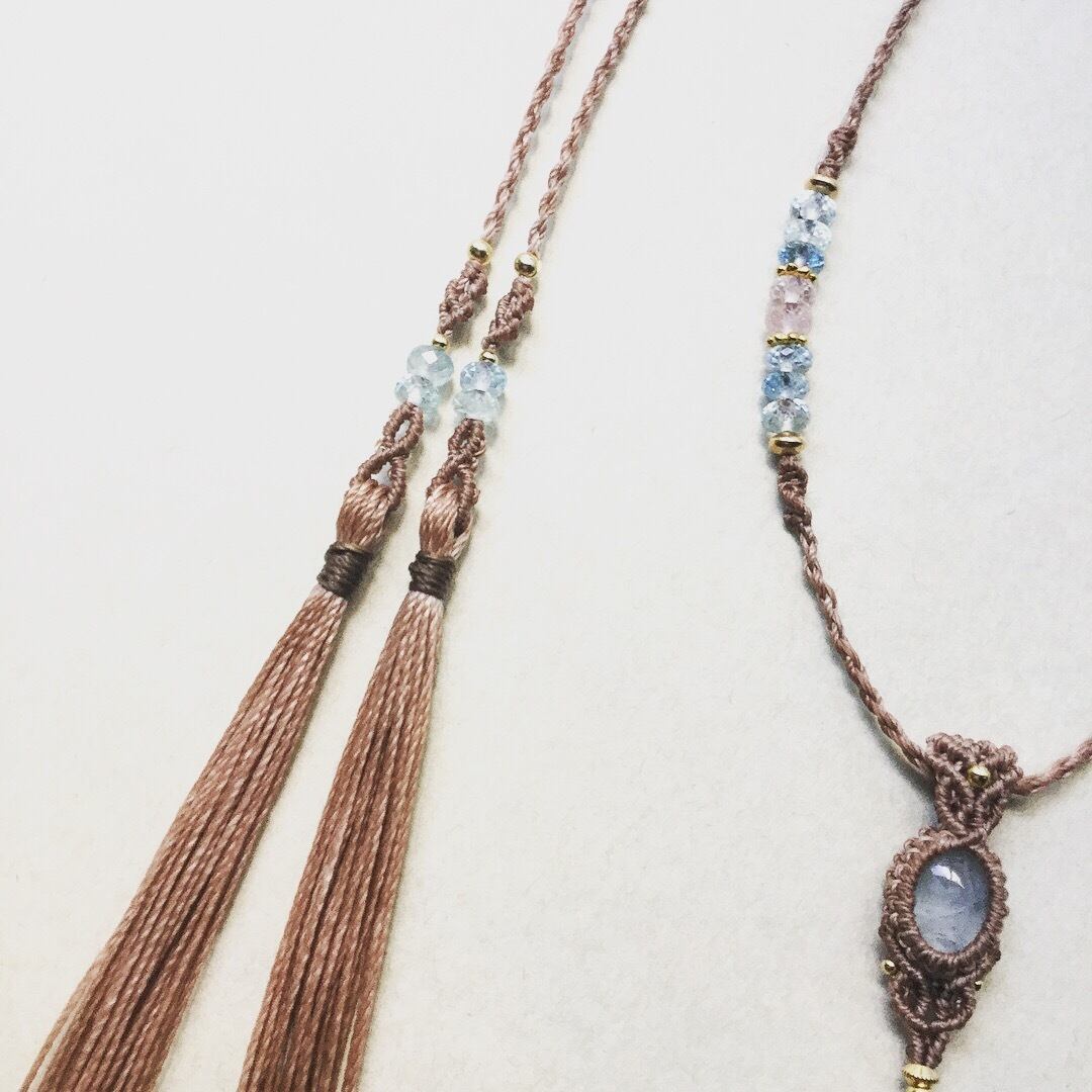 アクアマリン×ローズクォーツ マクラメペンダント | Lico macrame
