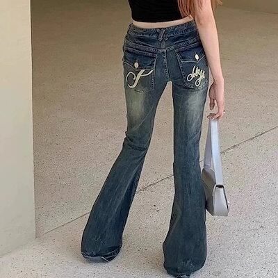 ジーンズ ロングパンツ デニムパンツ フレアパンツ gパン ローライズ