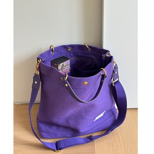 purple canvas crossbody shoulder tote bag<b3223>