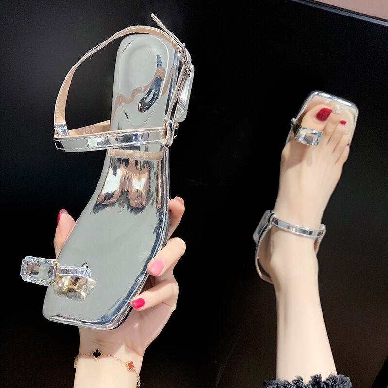 ネットレッドサンダル女性2020新しい夏の野生のラインストーン厚いヒールの妖精スタイルのファッションクリスタルヒールローマンシューズのトレンド 部族の婦人靴8531949