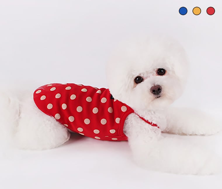 【SALE】 dot sleeveless top S ~ XL 3color / 犬服 夏 新作 タンクトップ 可愛い 犬の服 シンプル ドッグウェア 涼しい 袖なし ペット洋服 b34