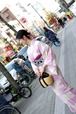 遠州木綿　単衣きもの　刺子格子　ピンク