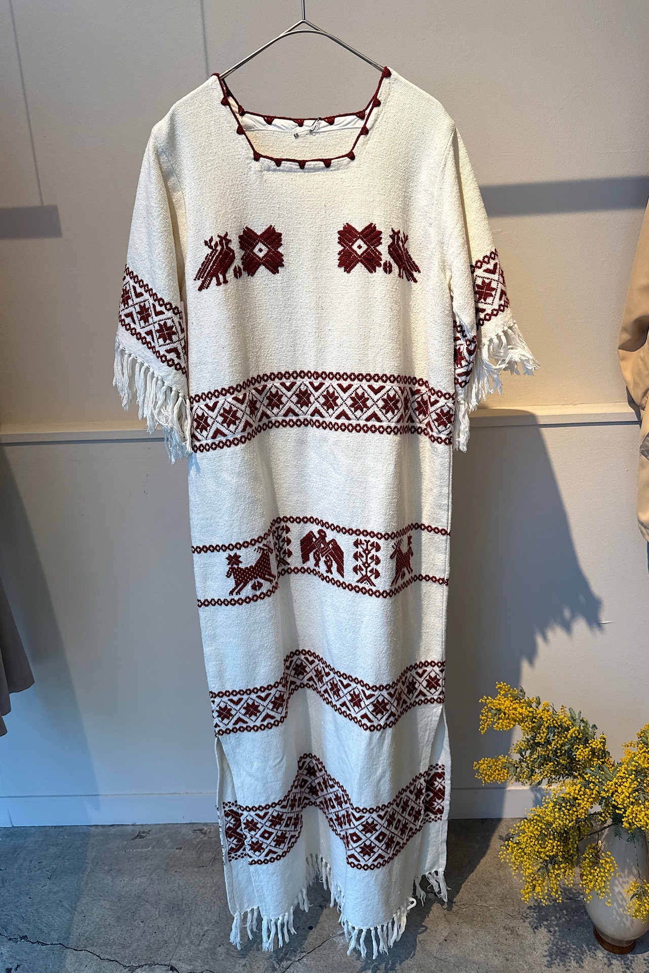 1970’s ハンドメイド 刺繍フリンジ ショートスリーブ ワンピース