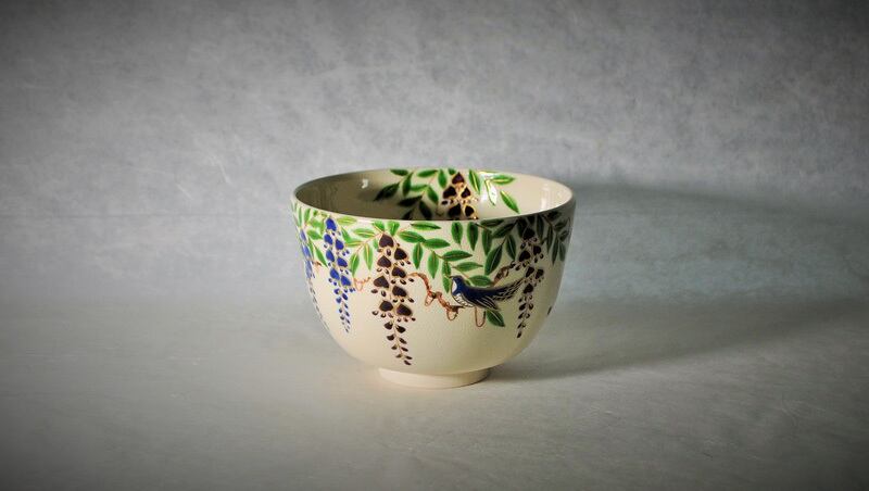 抹茶碗 藤にほととぎす | 京焼窯元 橋本城岳