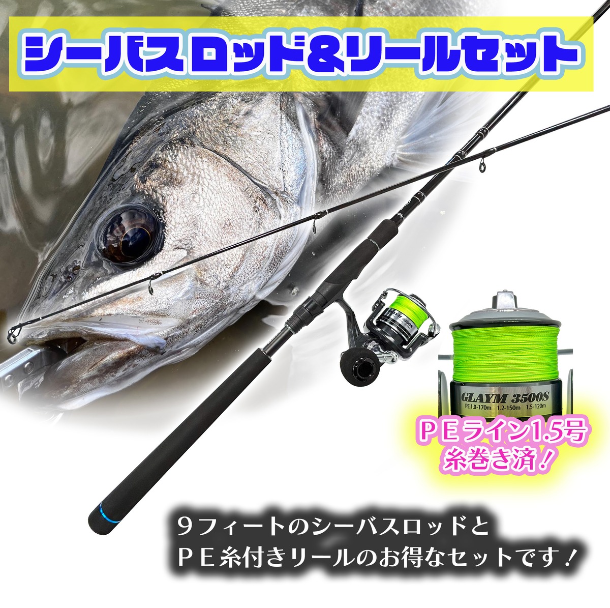 送料無料】シーバスロッド＆リールセット PEライン付 9フィート 