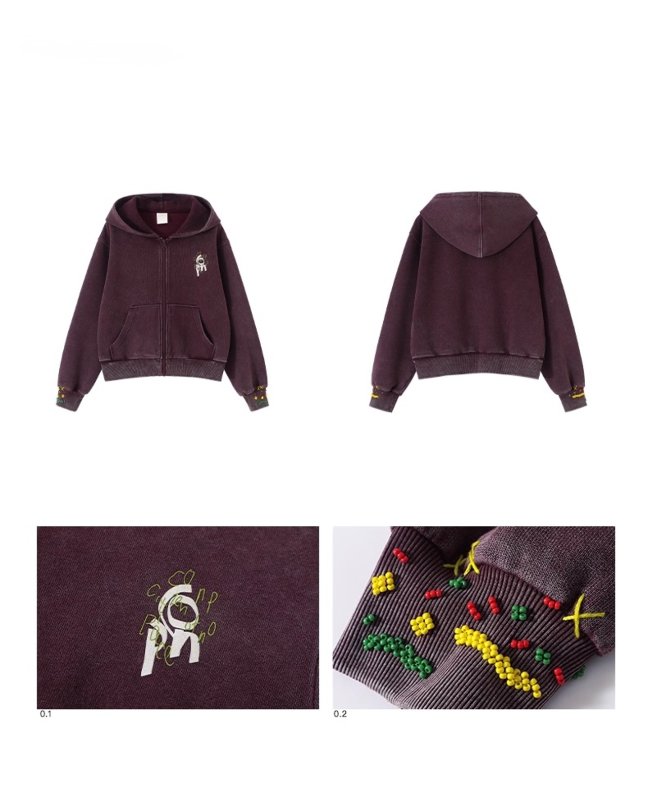 CONP BEADED EMBROIDERY ZIP HOODIE