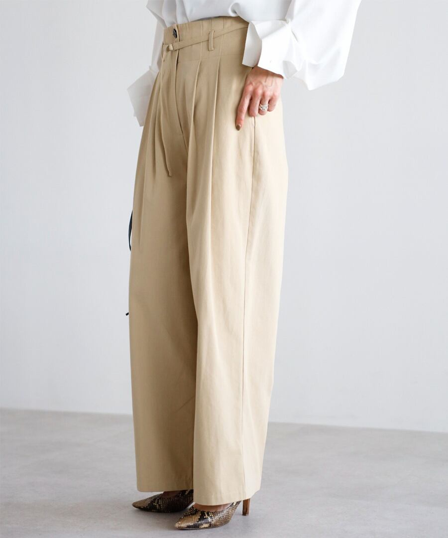 ベルト付きツイルタックパンツ【p-20316】.