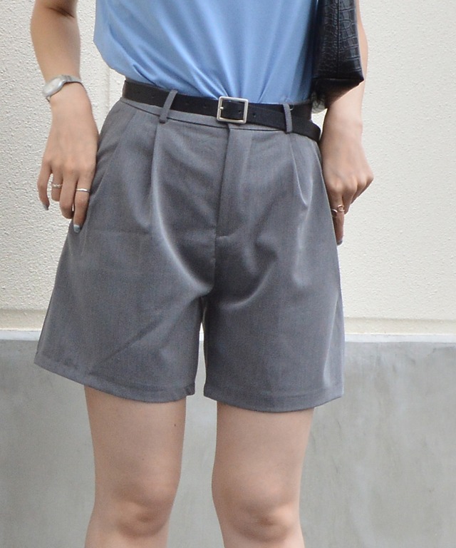 ベルト付き ポケットハイウエストショートパンツ