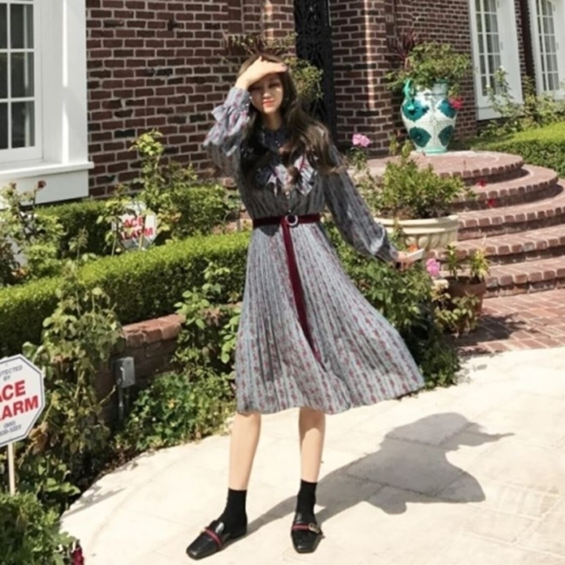 ワンピース ワンピ レディース ハイネック 長袖 プリーツスカート 