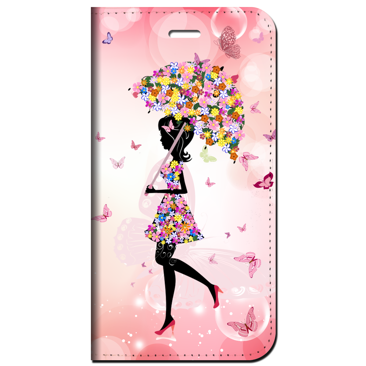 iPhone対応 スマホ 手帳型ケース 蝶とお散歩 ポップ イラスト 【iPhone16 / iPhone16e / iPhoneSE 他 iPhone各機種対応】 st46