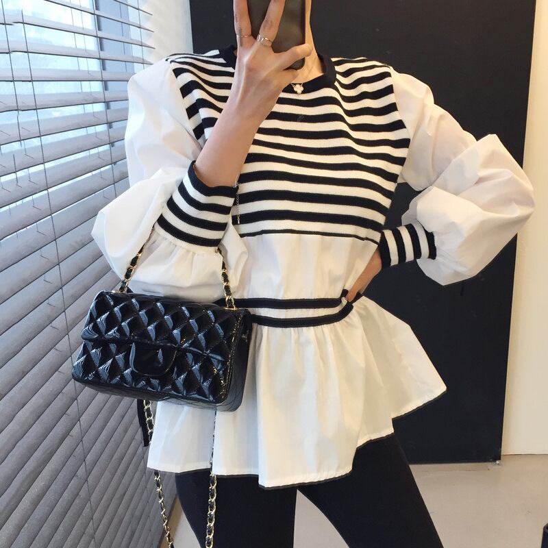 人気新作 ブラウス 長袖シャツ レディーストップス ボーダー柄 韓国風 着回し ゆったり