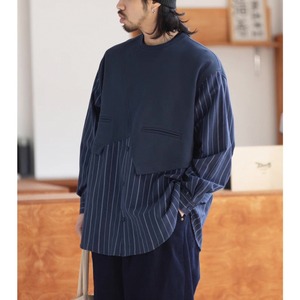 Patchwork design stripe shirt 0357