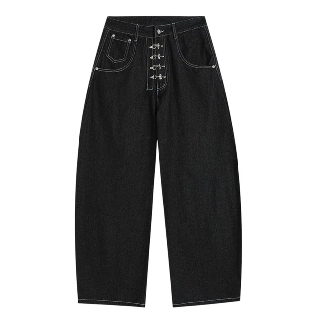 Metal fittings stitched denim pants 0001