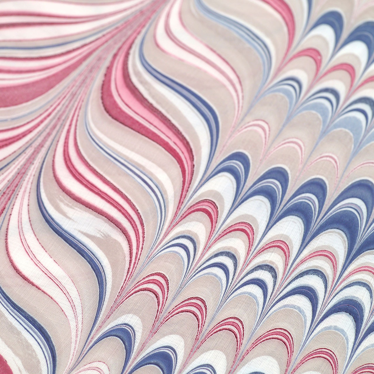 ❤︎suminagashiリバーシブル半巾帯  ハート墨流し［ A露草色×ラズベリーレッド×グレージュ　大矢羽×ピーコック］ハート散らし