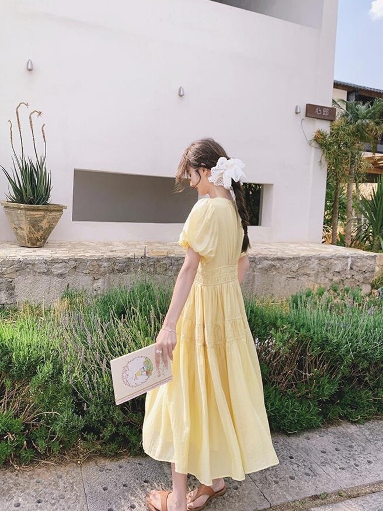 イエローギャザーワンピース D1331