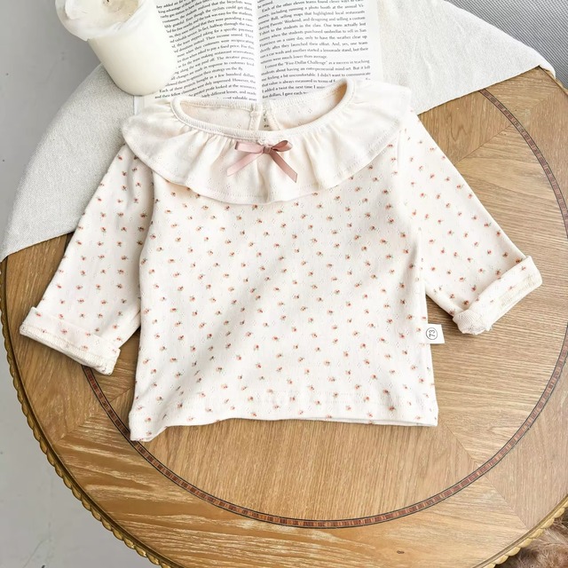 【取寄】リボンフリルカラーがキュートな花柄カットソー