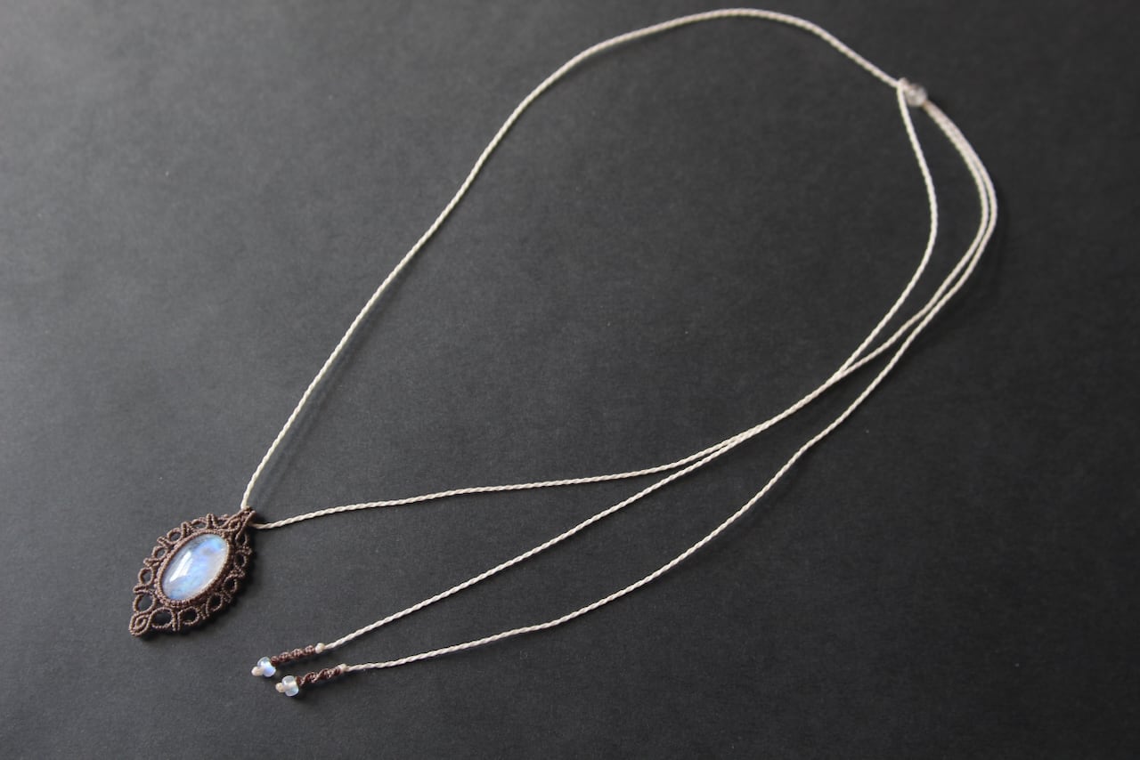 Rainbow moonstone micro macrame pendant