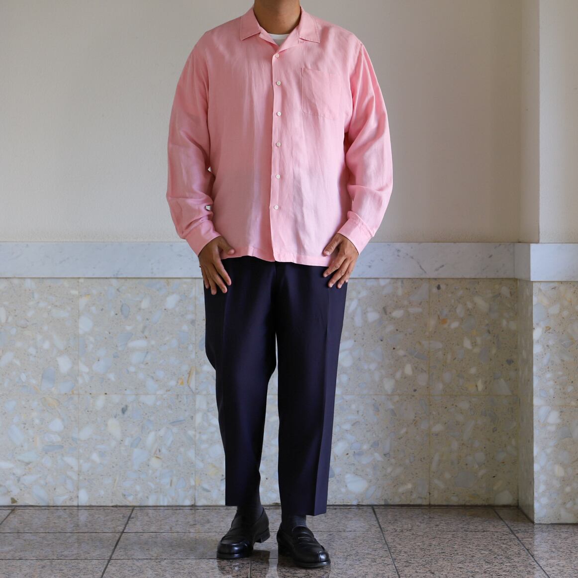 極美品】90s Ralph Lauren special linen silk open collar shirt
