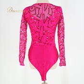 社交ダンス 衣装 レオタード ピンク系 スパンコール トップス メッシュ レッスン 練習 ストレッチ 伸縮 鮮やか 長袖 透け感 バレエ キラキラ かわいい 華やか ダンス衣装