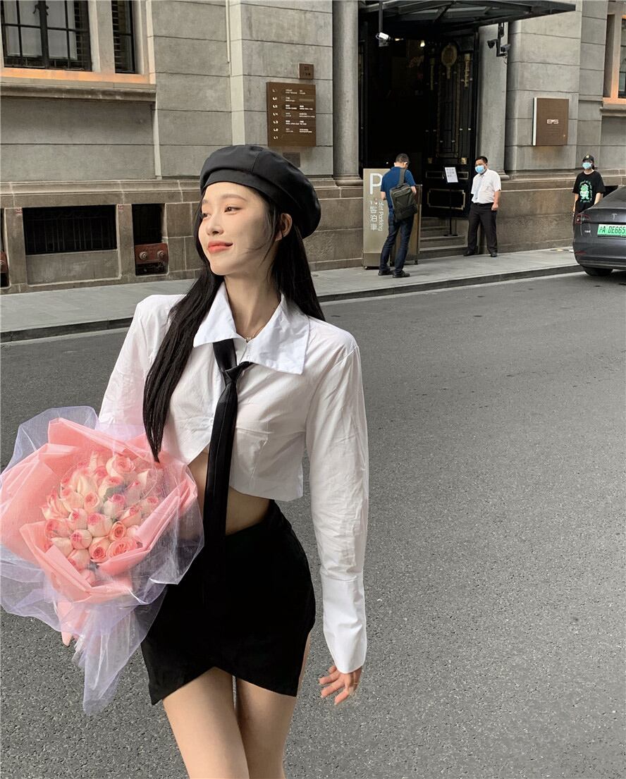 シャツ ホワイトサマーショートブラウス ロング 夏物 ピュア ブラックストロベリース52720165023