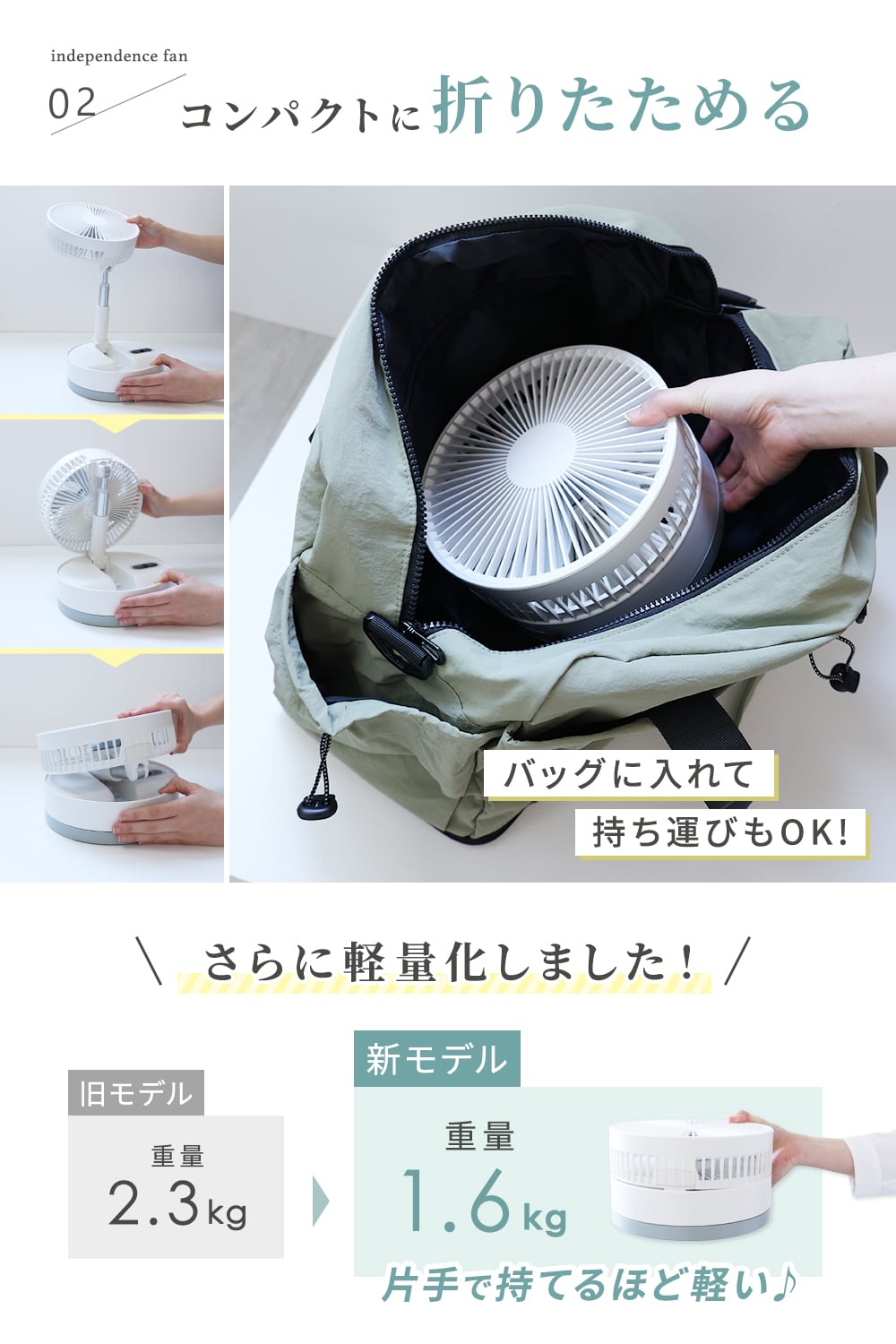最新型 充電式 折りたたみ扇風機 自動首振り リモコン付き | MRG JAPAN